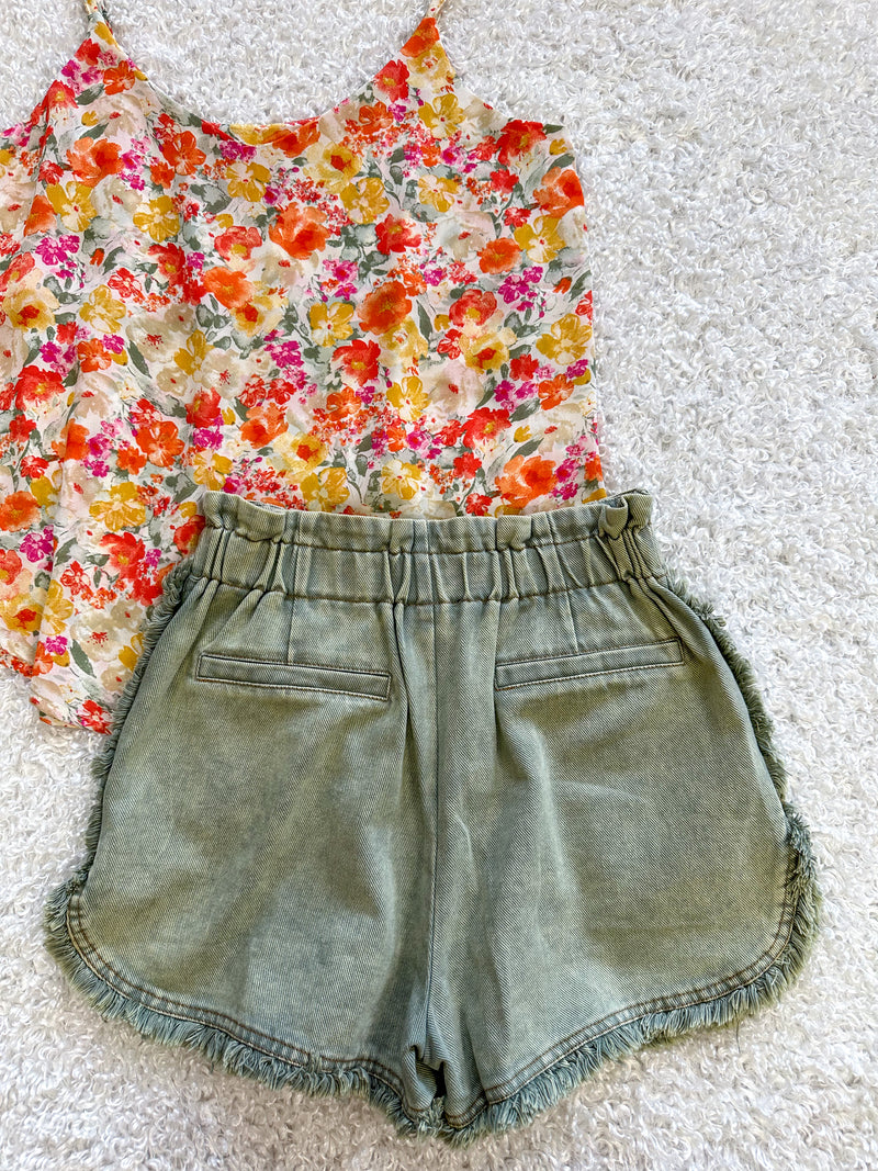 Green Fringe Detail Shorts | Boutique Elise | Penny fate