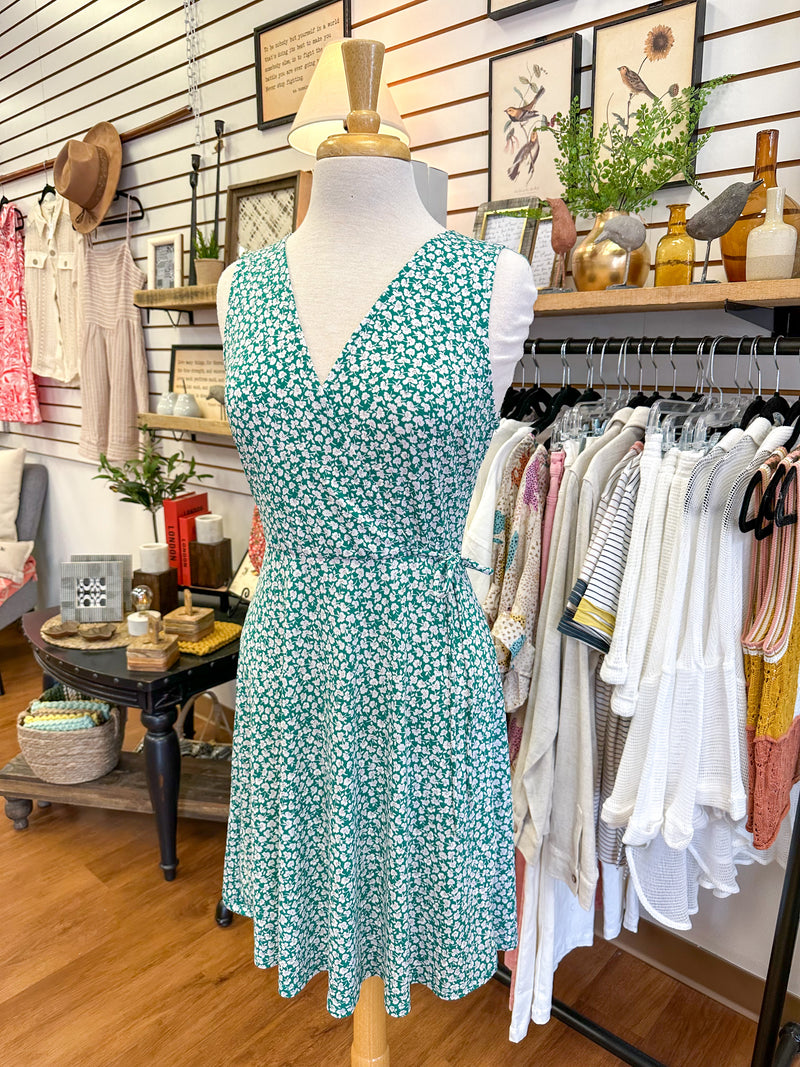 Sleeveless Faux Wrap Printed Dress | Boutique Elise | Jade Gilli