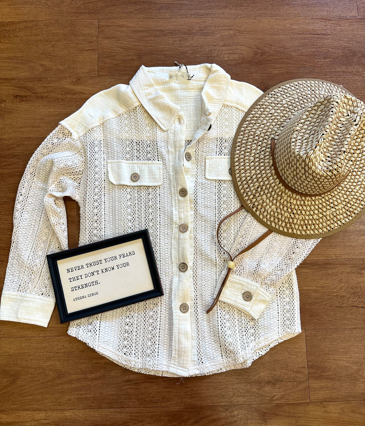 Natural Crochet Detail Button-Down Top | Boutique Elise | Shella Very J