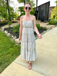 Ivory Floral Print Tiered Ruffle Maxi Dress | Boutique Elise | Ella Blu Pepper