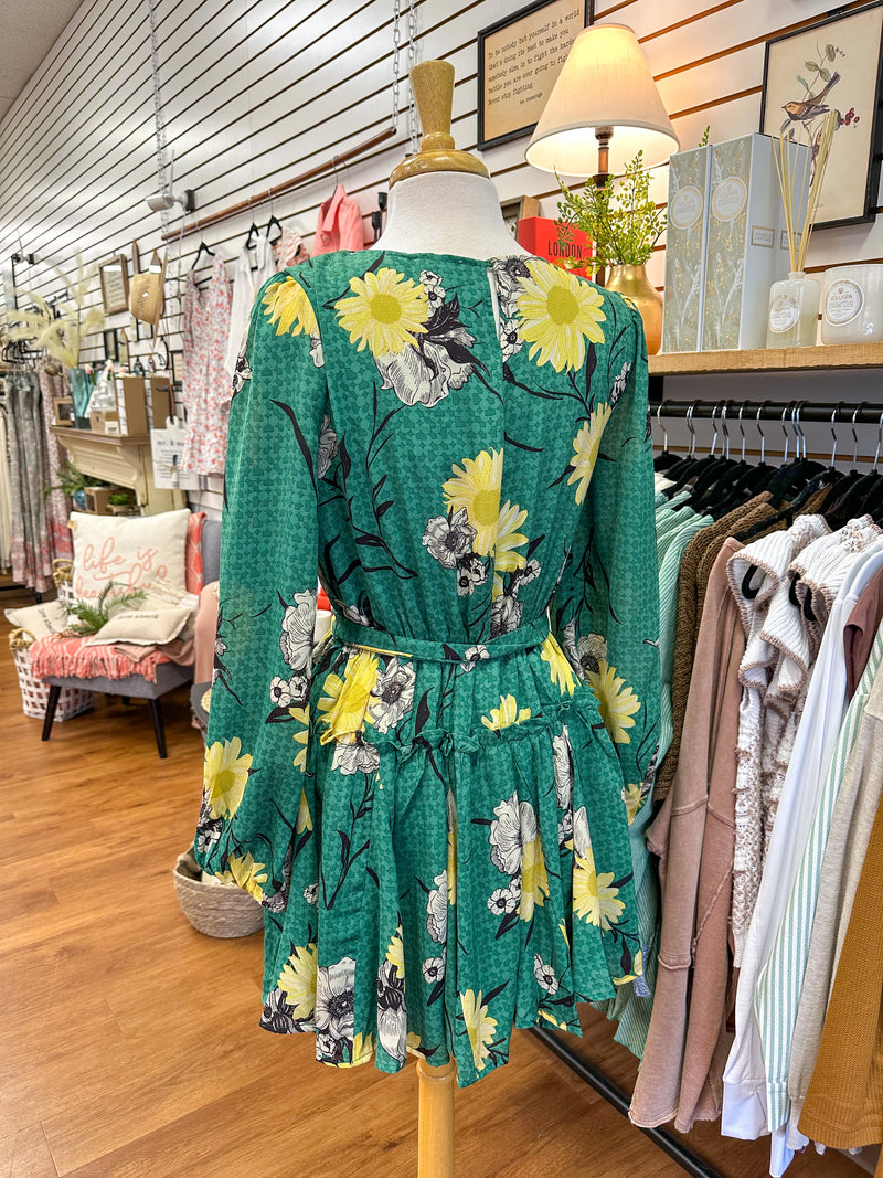 Green and Yellow Floral Print Dress | Boutique Elise | Marigold fate