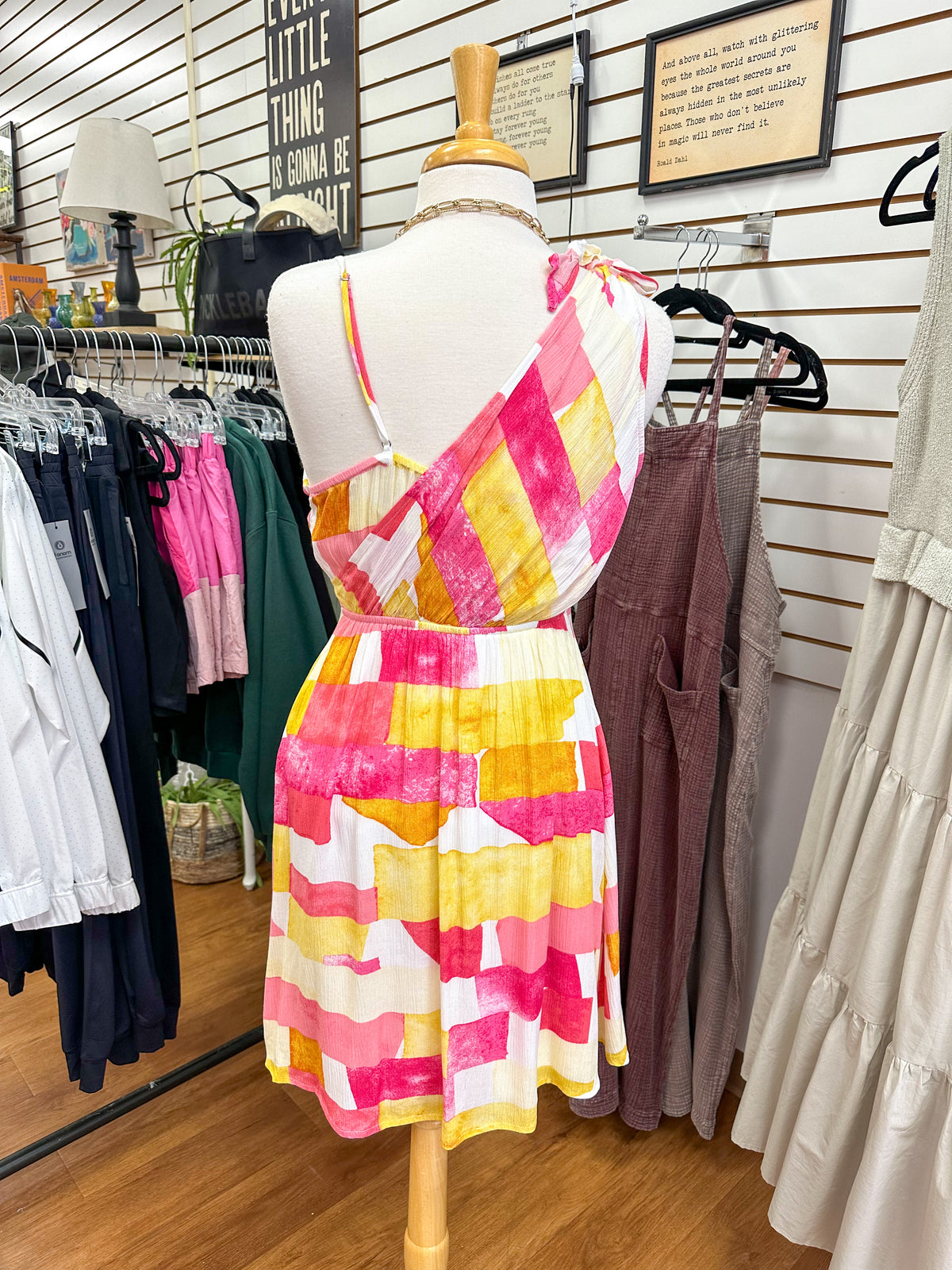 Pink and Yellow Print Tie Shoulder Dress | Boutique Elise | Gemma Gilli