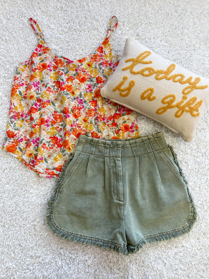 Orange Floral Print Spaghetti Strap Tank Top | Boutique Elise | Jasmin Blu Pepper