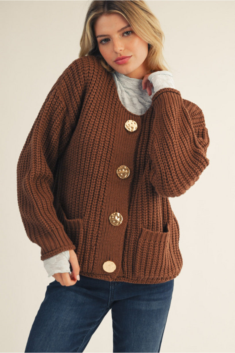 Brown and Gold Button Cardigan | Brinley Jodifl