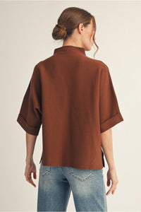 Brown Mock Neck 3/4 Sleeve Sweater | Hayden Jodifl