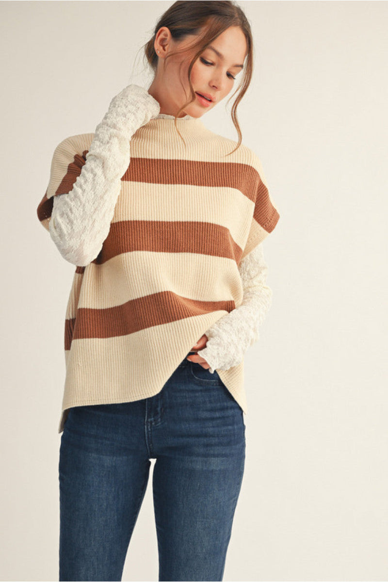 Brown Stripe Short Sleeve Sweater | Tina Jodifl
