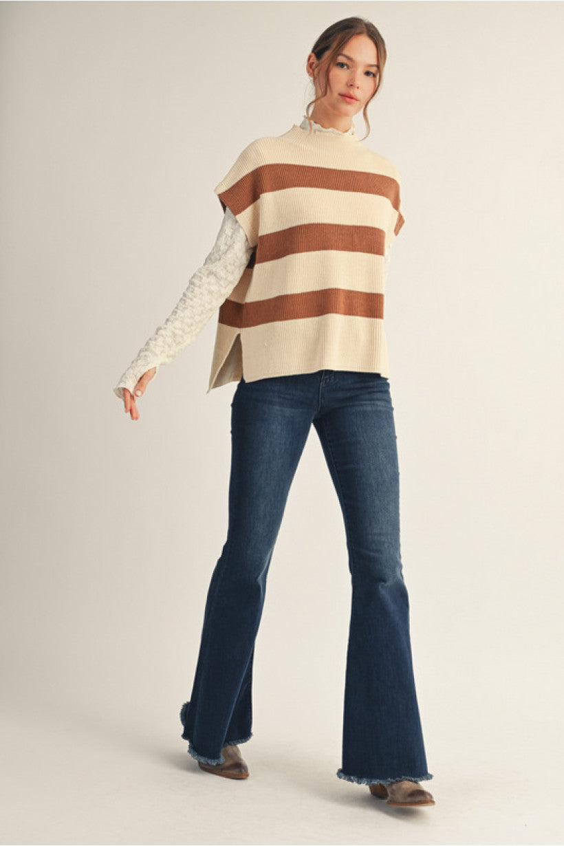 Brown Stripe Short Sleeve Sweater | Tina Jodifl