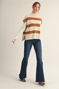Brown Stripe Short Sleeve Sweater | Tina Jodifl