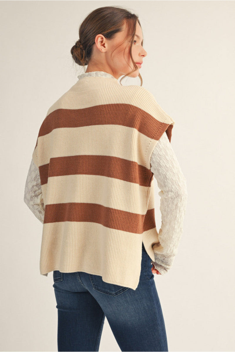 Brown Stripe Short Sleeve Sweater | Tina Jodifl