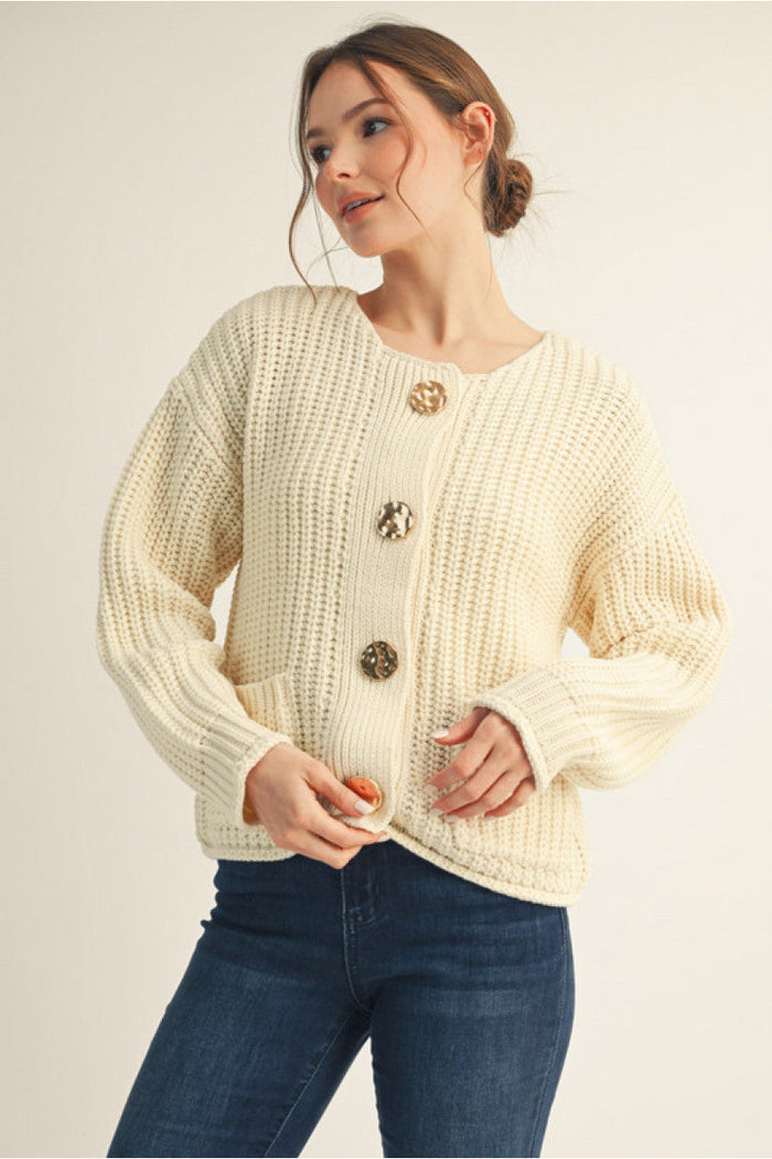 Cream and Gold Button Cardigan | Cassie Jodifl