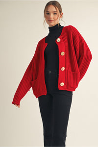 Red and Gold Button Cardigan | Addie Jodifl