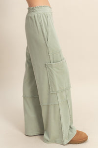 Light Sage Green Mineral Wash Wide Leg Sweatpants | Emerson Hyfve