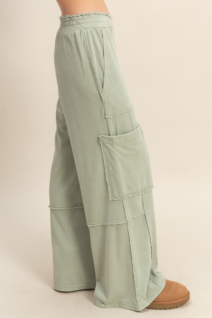 Light Sage Green Mineral Wash Wide Leg Sweatpants | Emerson Hyfve