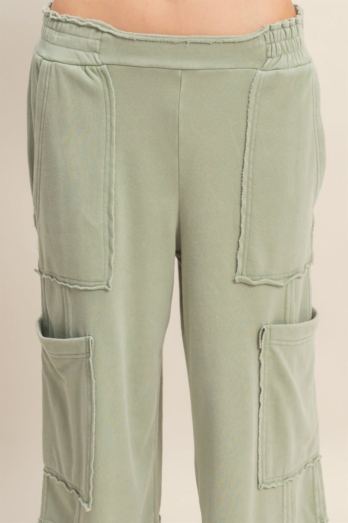 Light Sage Green Mineral Wash Wide Leg Sweatpants | Emerson Hyfve