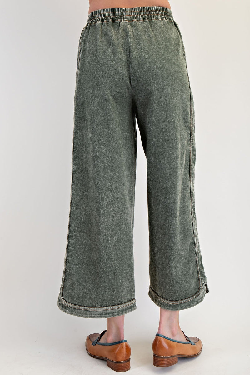 Olive Green Mineral Wash Crop Pant | Ollie Easel