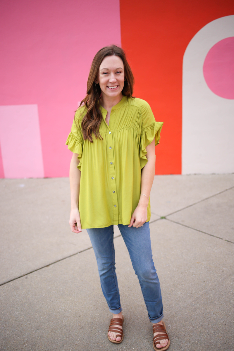 Chartreuse Green Smocked Top