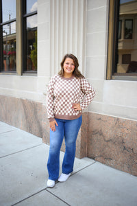Mocha checkerboard print sweater
