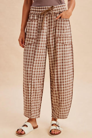 Soft Brushed Check Print Barrel Pants | Penelope Anniewear