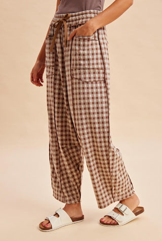 Soft Brushed Check Print Barrel Pants | Penelope Anniewear