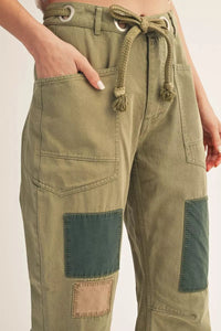 Olive Green Patch Denim Jeans | Jacie Jodifl