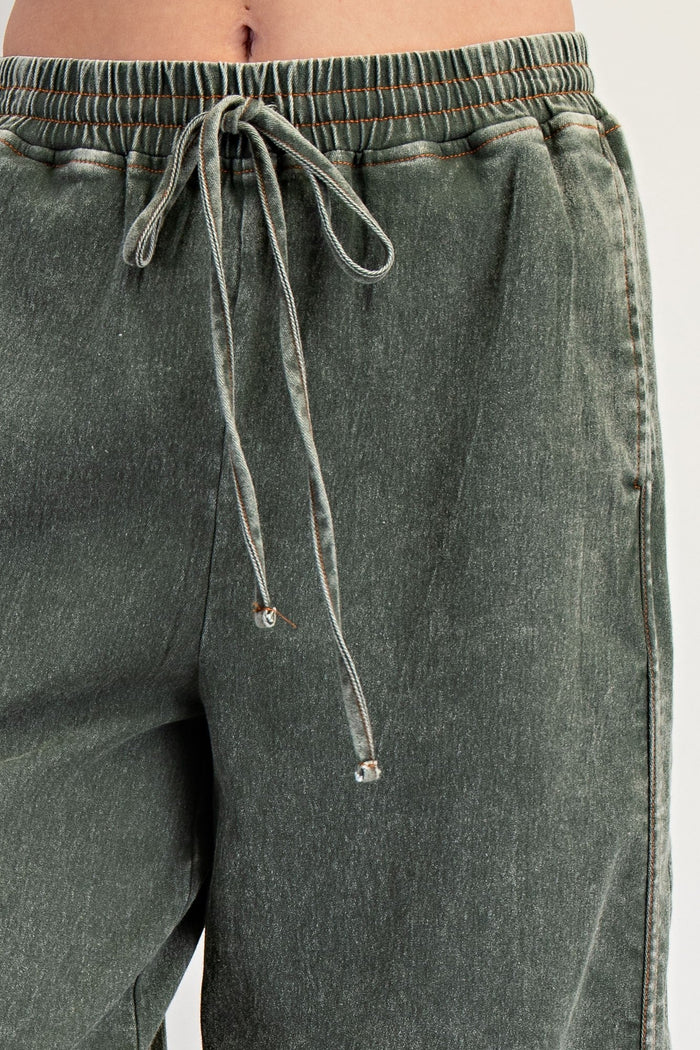 Olive Green Mineral Wash Crop Pant | Ollie Easel