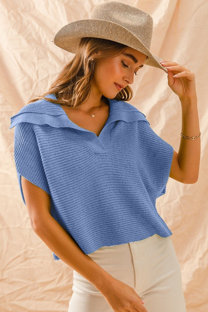 Periwinkle Shawl Collar Lightweight Sweater | Sadie SoMe