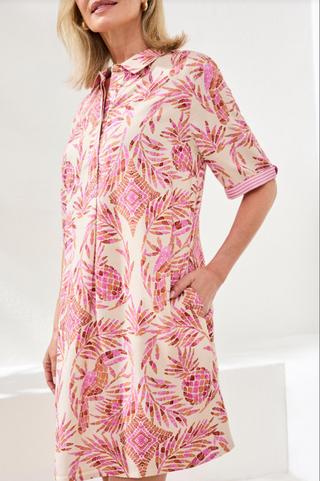 Wisteria Pink Print Short Sleeve Casual Dress | Tribal Clothing tribal clothing
