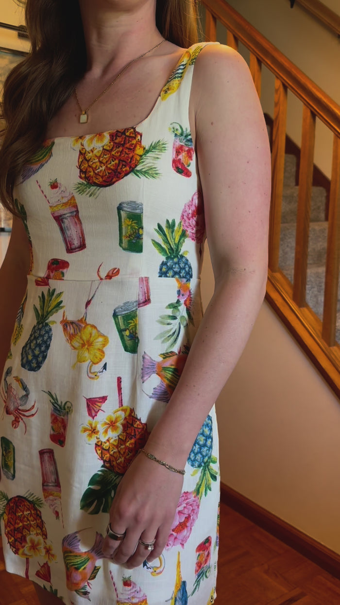 off white tropical print short dress