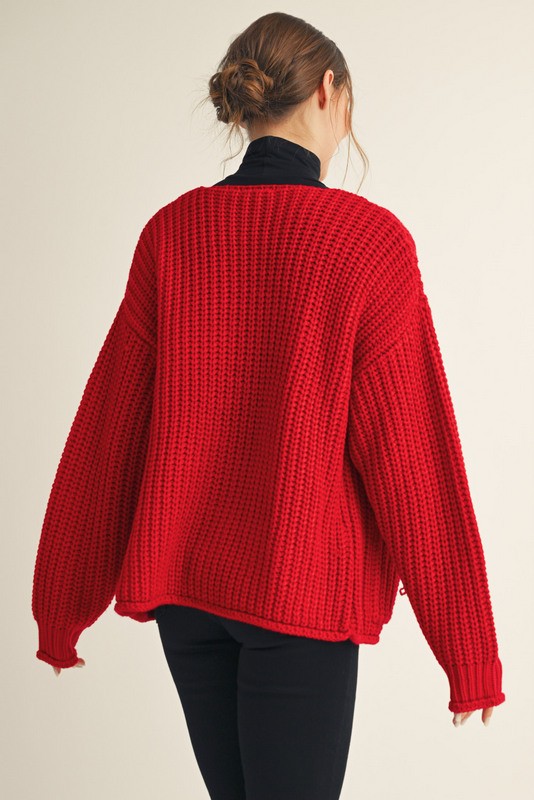 Red and Gold Button Cardigan | Addie Jodifl