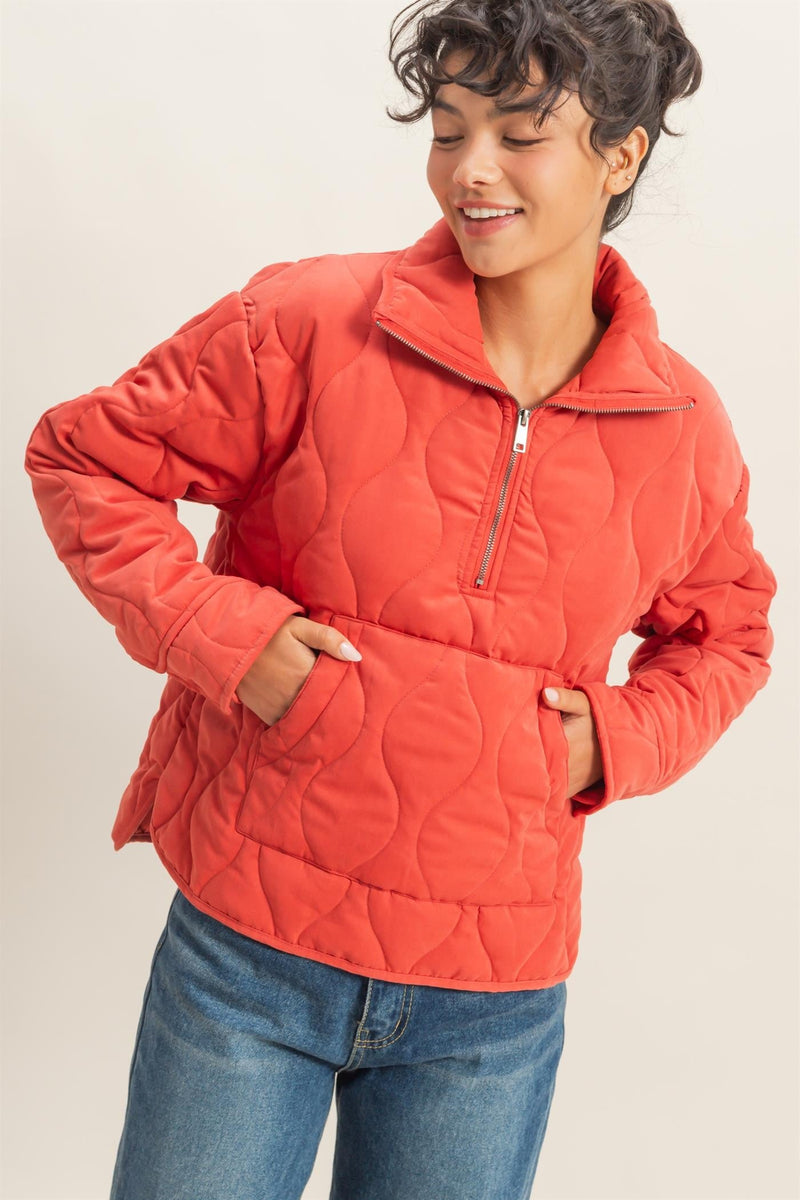 Red Quilted Puffer Quarter Zip Sweatshirt | Blair Hyfve