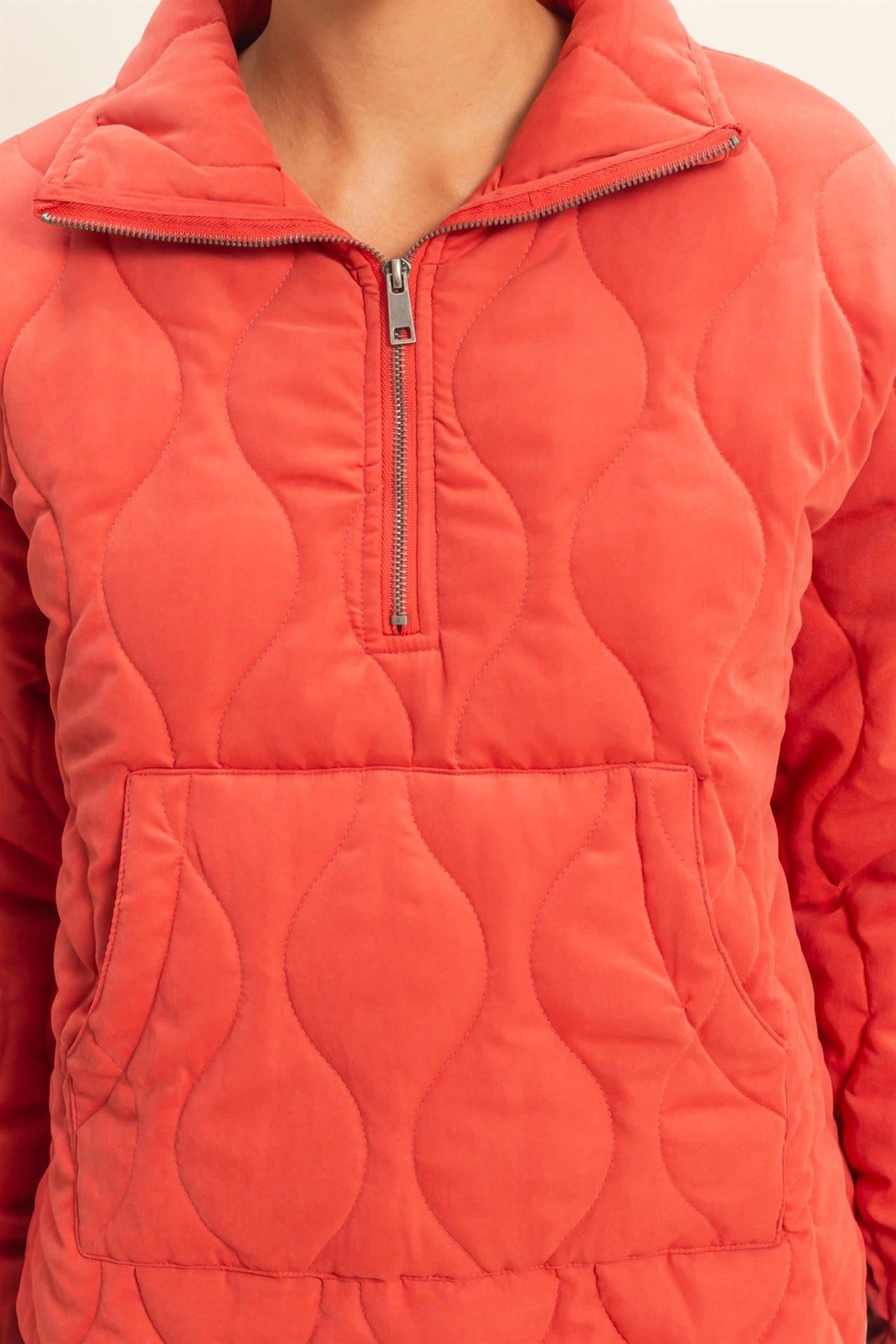 Red Quilted Puffer Quarter Zip Sweatshirt | Blair Hyfve