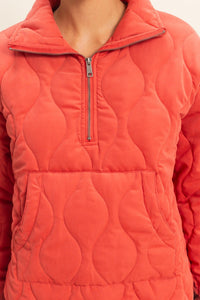 Red Quilted Puffer Quarter Zip Sweatshirt | Blair Hyfve