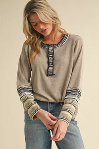 Ribbed Knit Henley Long Sleeve Top | Boutique Elise | Brinley Jodifl