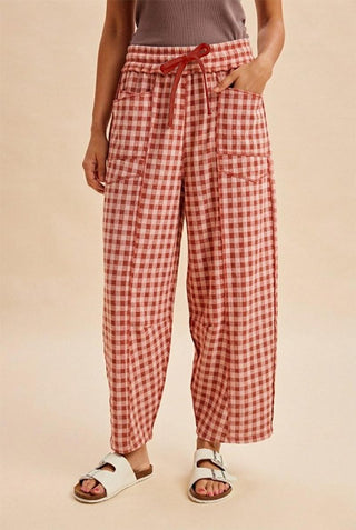 Soft Brushed Check Print Barrel Pants | Penelope Anniewear