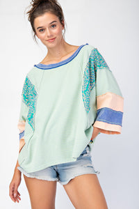 Stripe and Mix Print 3/4 Sleeve Top | Boutique Elise | Shannon Easel