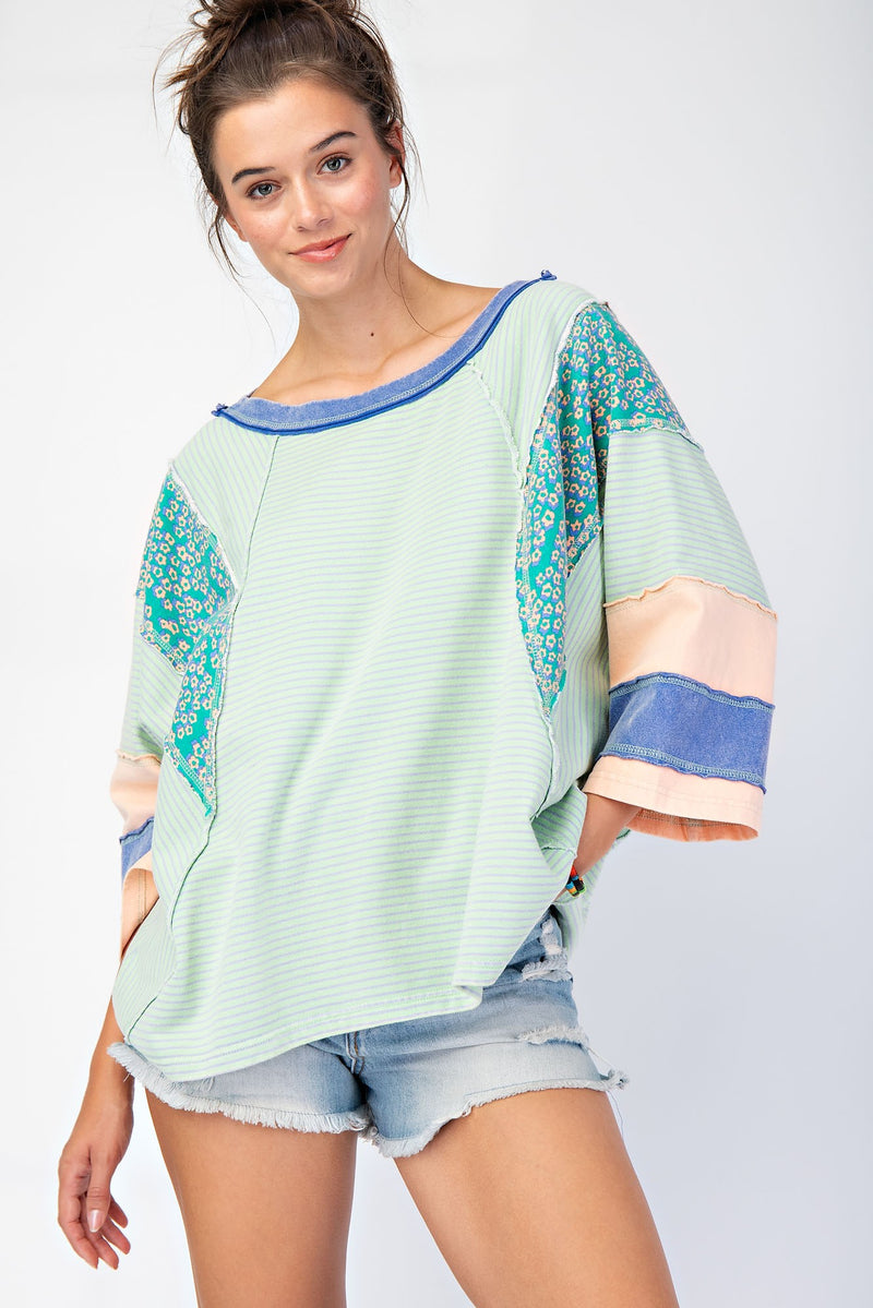 Stripe and Mix Print 3/4 Sleeve Top | Boutique Elise | Shannon Easel