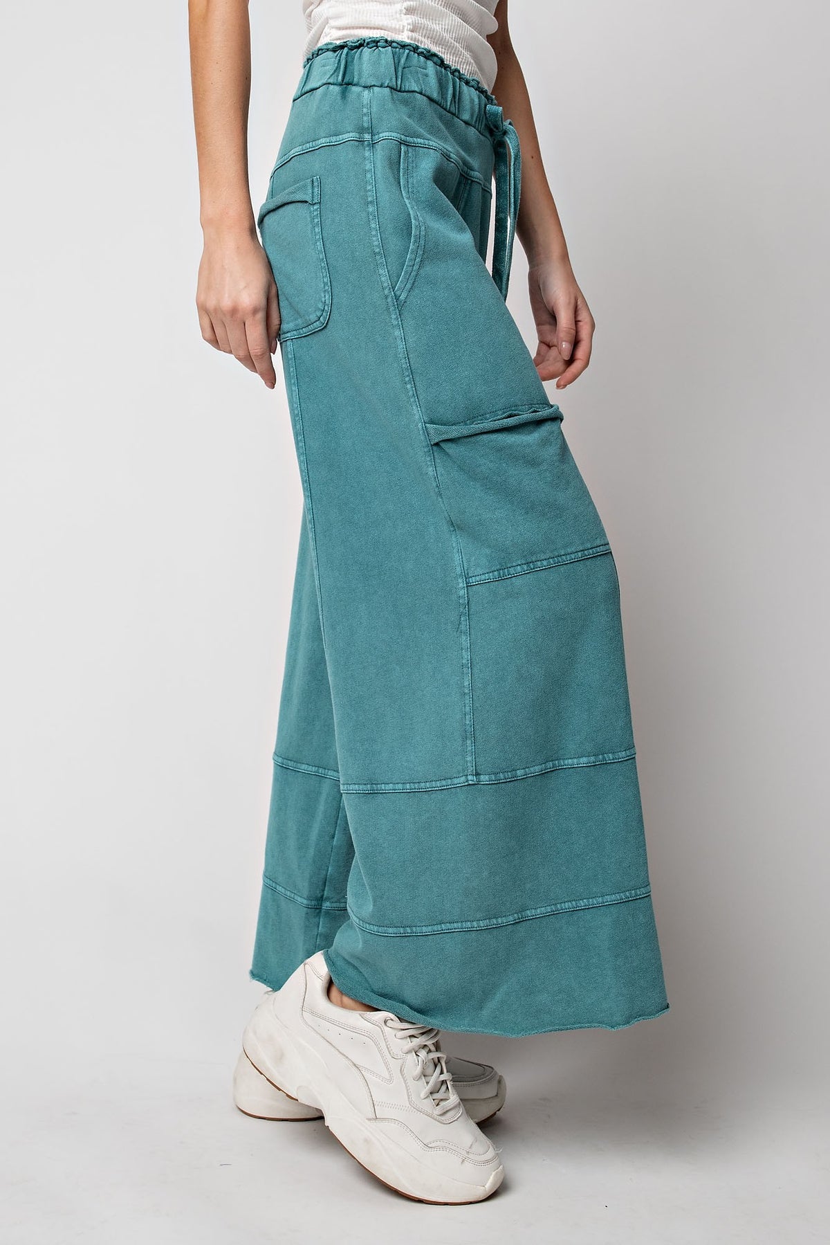 Easel teal green wide leg crop pants