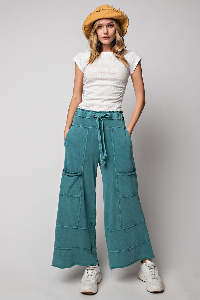 Teal Green Wide Leg Crop Pants | Boutique Elise | Lori Easel