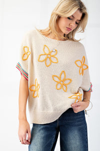 Oatmeal with Yellow Floral Embroidery Top | Boutique Elise | Ellen Easel