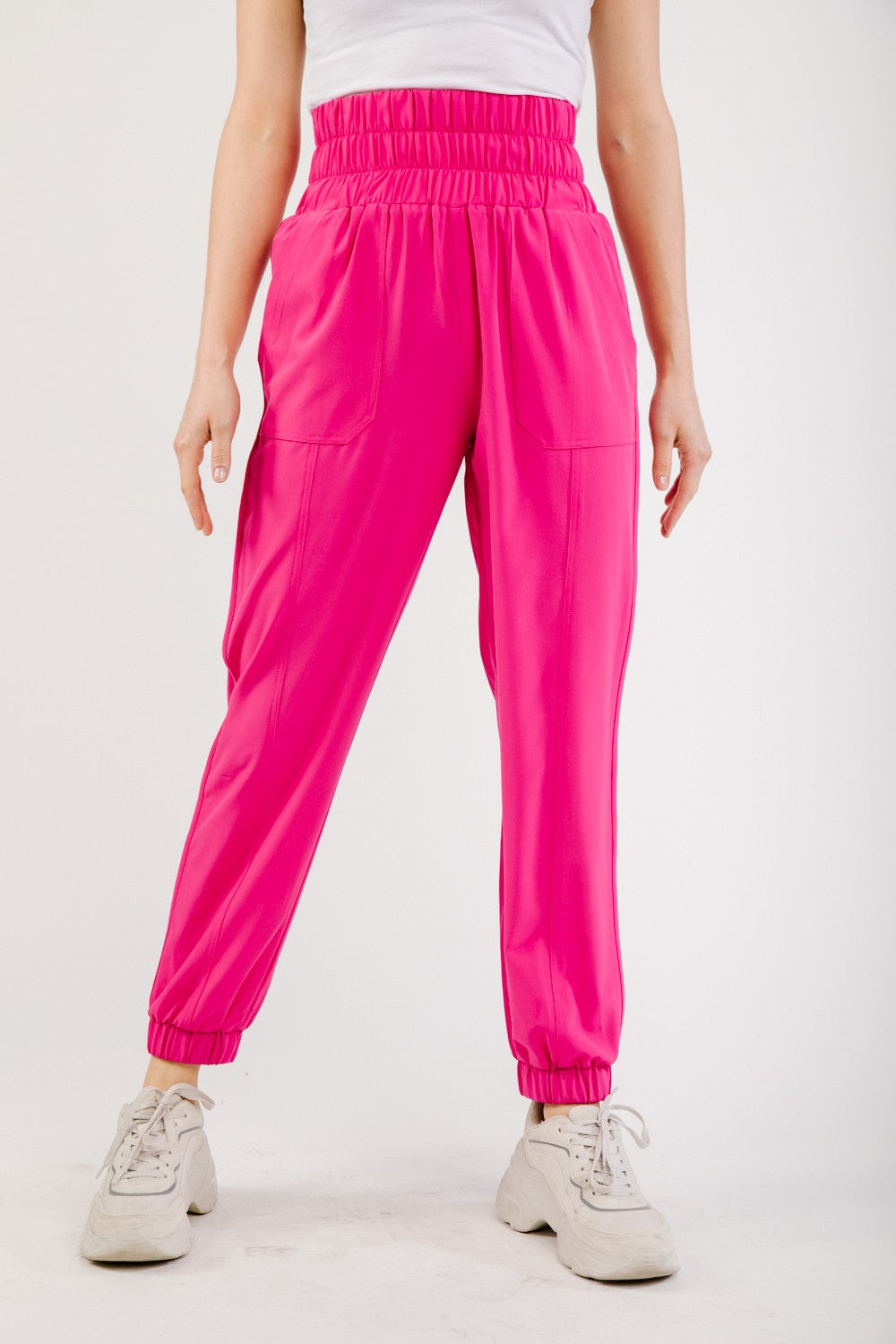 Womens bright pink high rise joggers