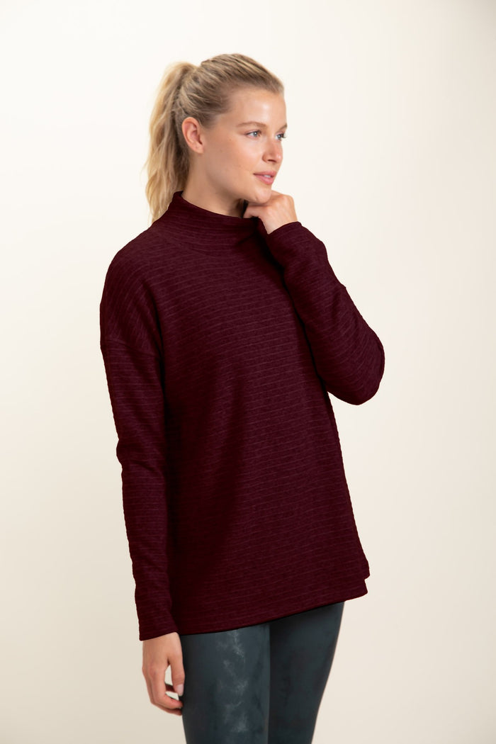 burgundy ribbed mock neckline sweater