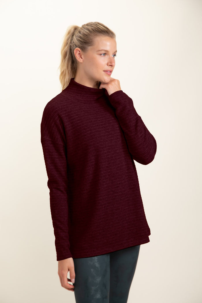 burgundy ribbed mock neckline sweater