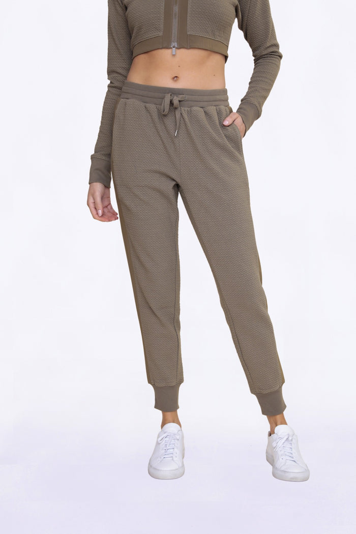 womens olive quilted joggers