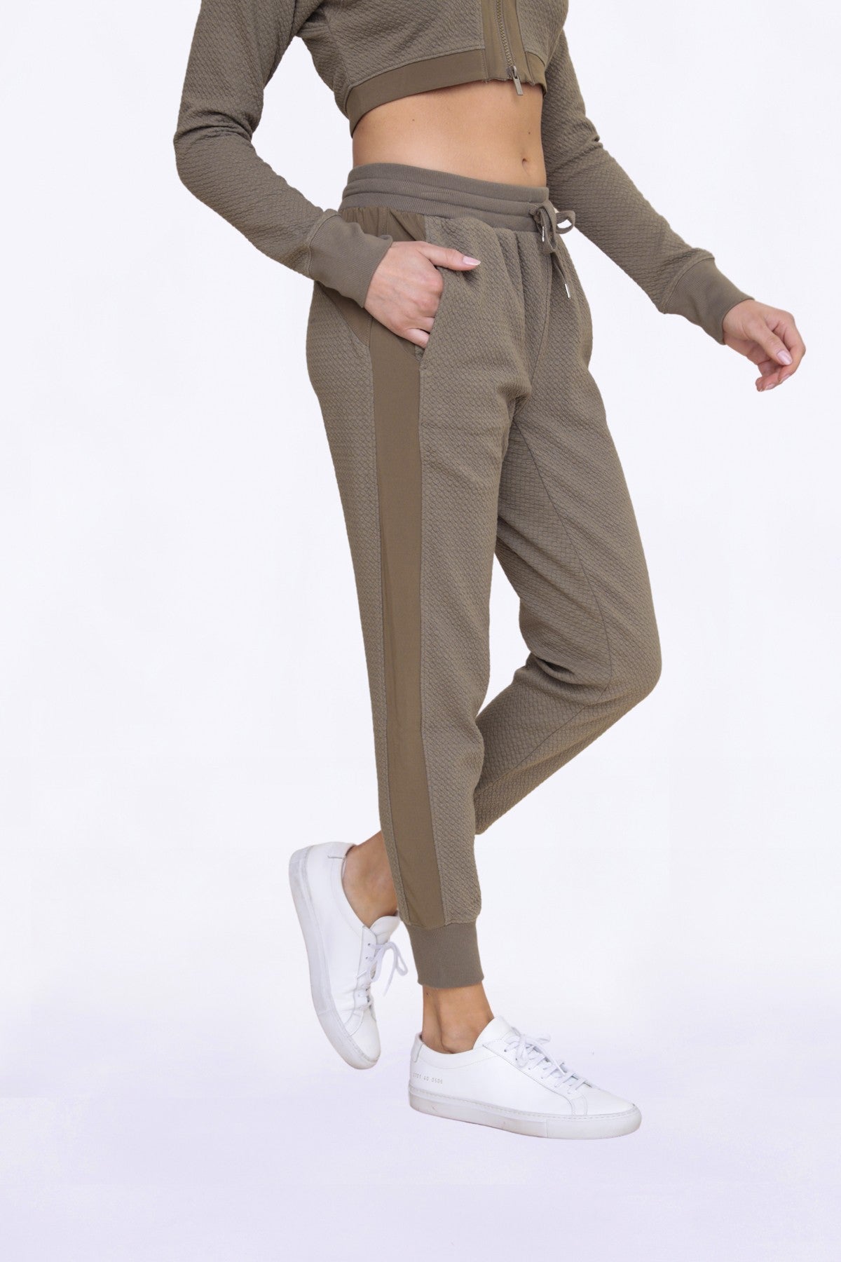 Womens Olive Quilted Joggers | Boutique Elise | Quinn Mono b