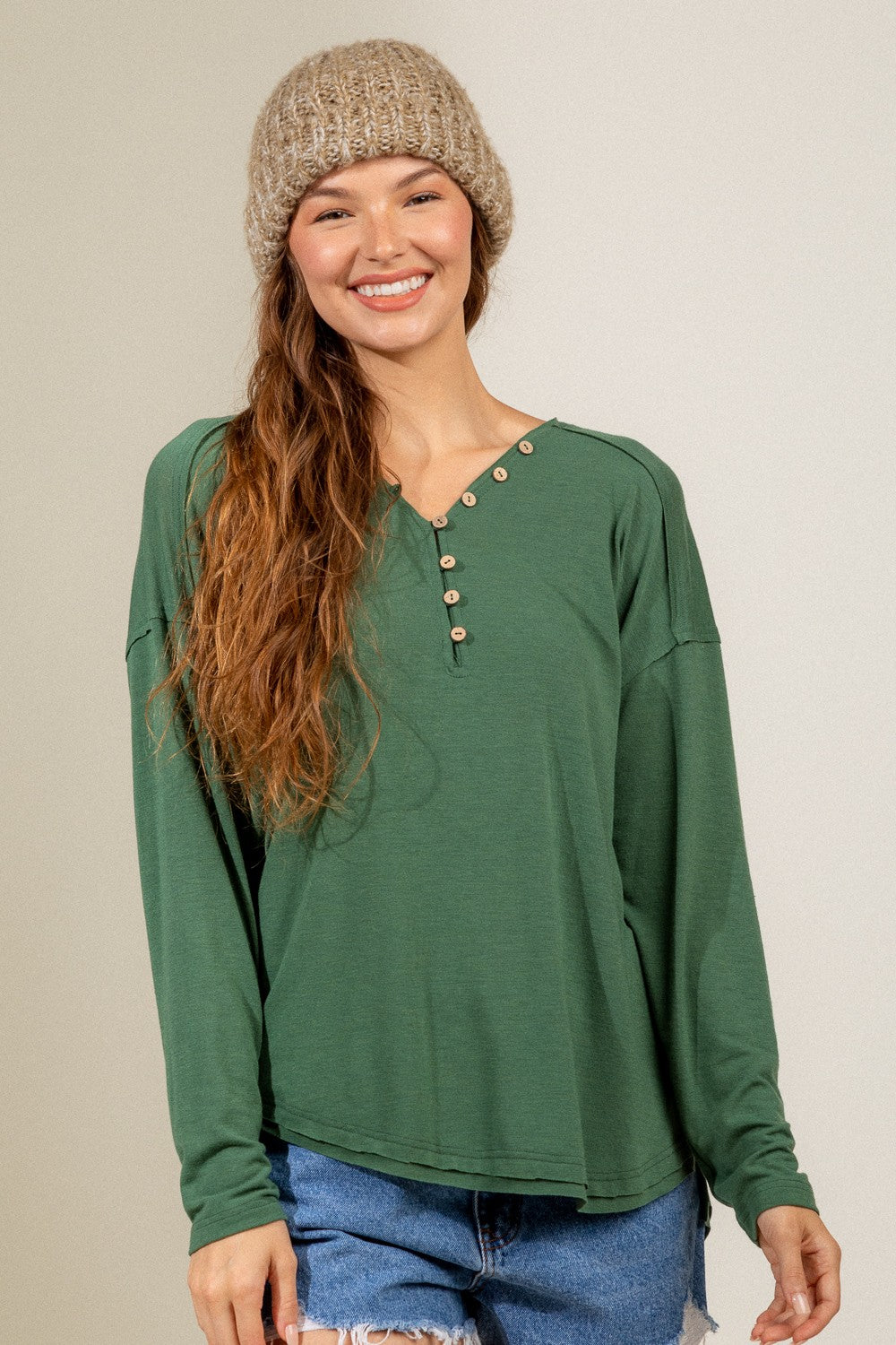 Womens Basic Button Long Sleeve Top | Boutique Elise | Easton Very J