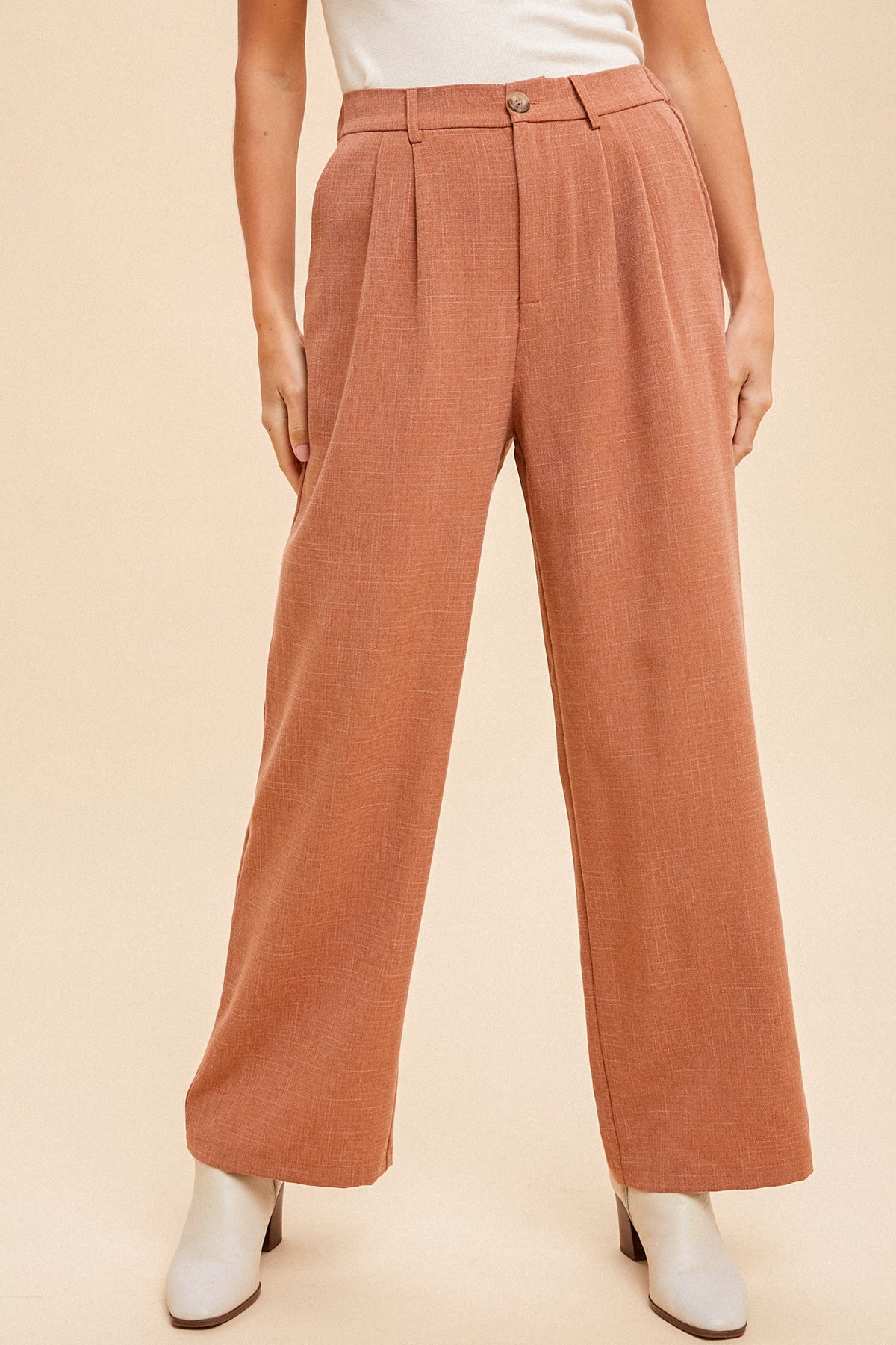 Terracotta Tailored Wide Leg Pant | Boutique Elise | Penelope Hem & Thread