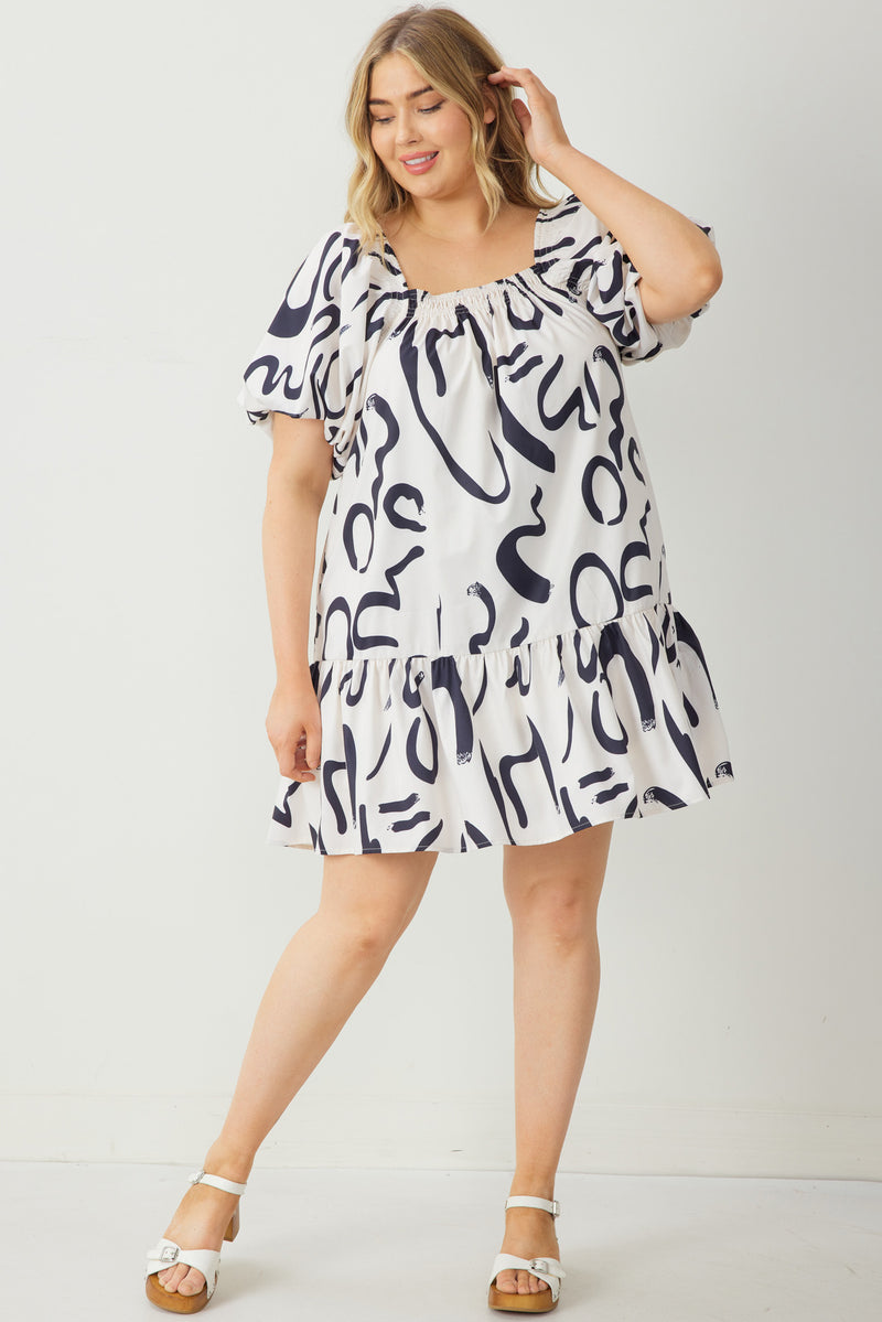 Cream and Black Abstract Print Dress | Boutique Elise | Caroline Entro