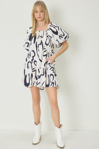 Cream and Black Abstract Print Dress | Boutique Elise | Caroline Entro