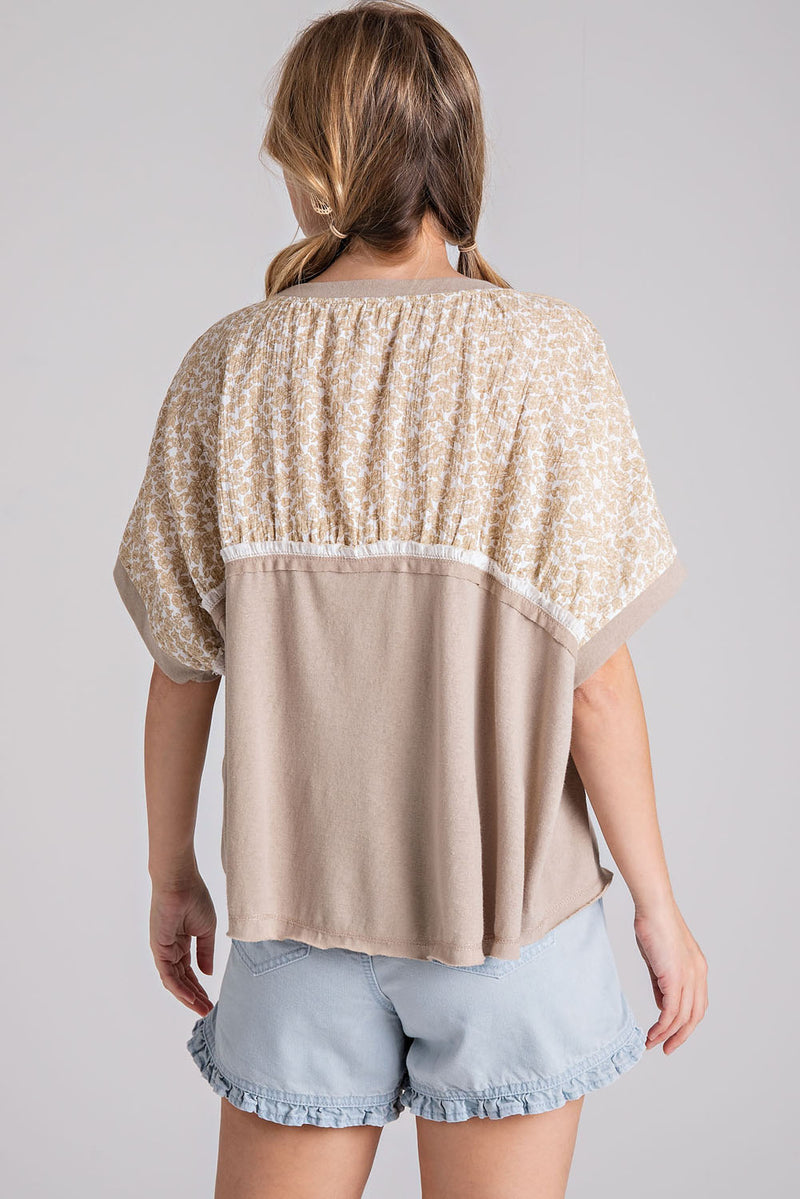 Oatmeal Floral Print Detail Boho Top | Boutique Elise | Madison Easel