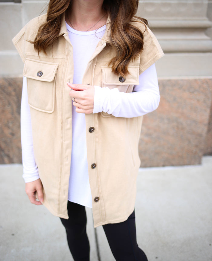oversized beige fleece vest
